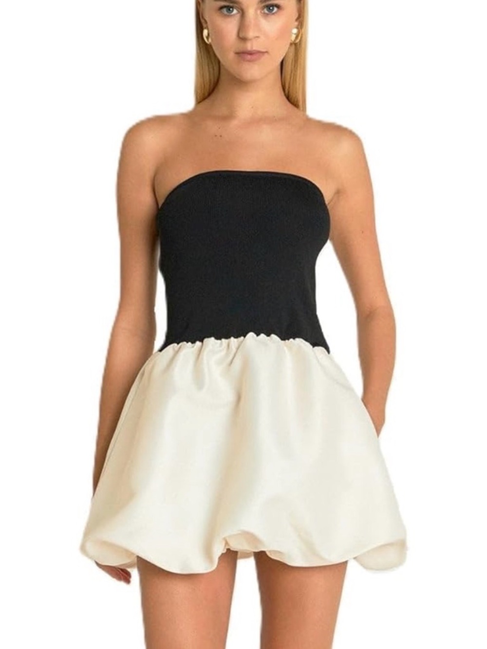 Endless Rose Black Bodice with Ivory Bubble Skirt Strapless Dress - Picture 2 of 5